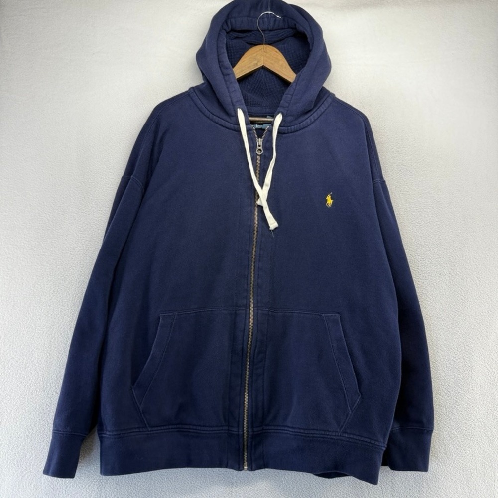 Polo Ralph Lauren Hoodie Mens 3XB Blue Full Zip Pony Logo Cotton Blend VIntage